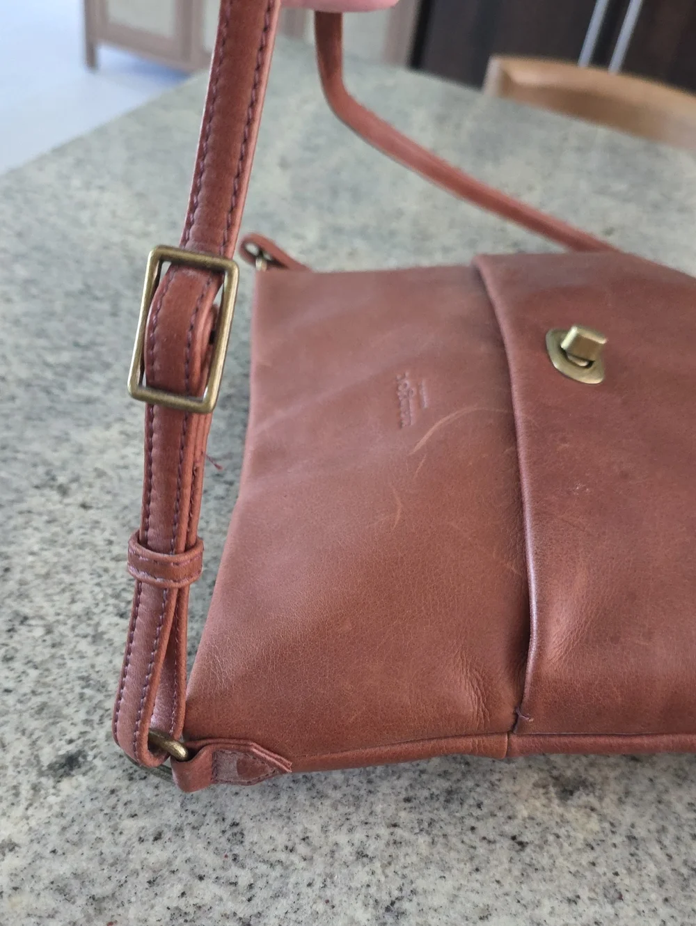 Margot Cognac Brown Leather Crossbody with Turn-Lock Pocket